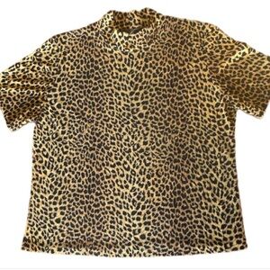 Vintage Women’s 1990s 2000s 90s Y2K Leopard Animal Print Stretchy Sheer Mockneck
